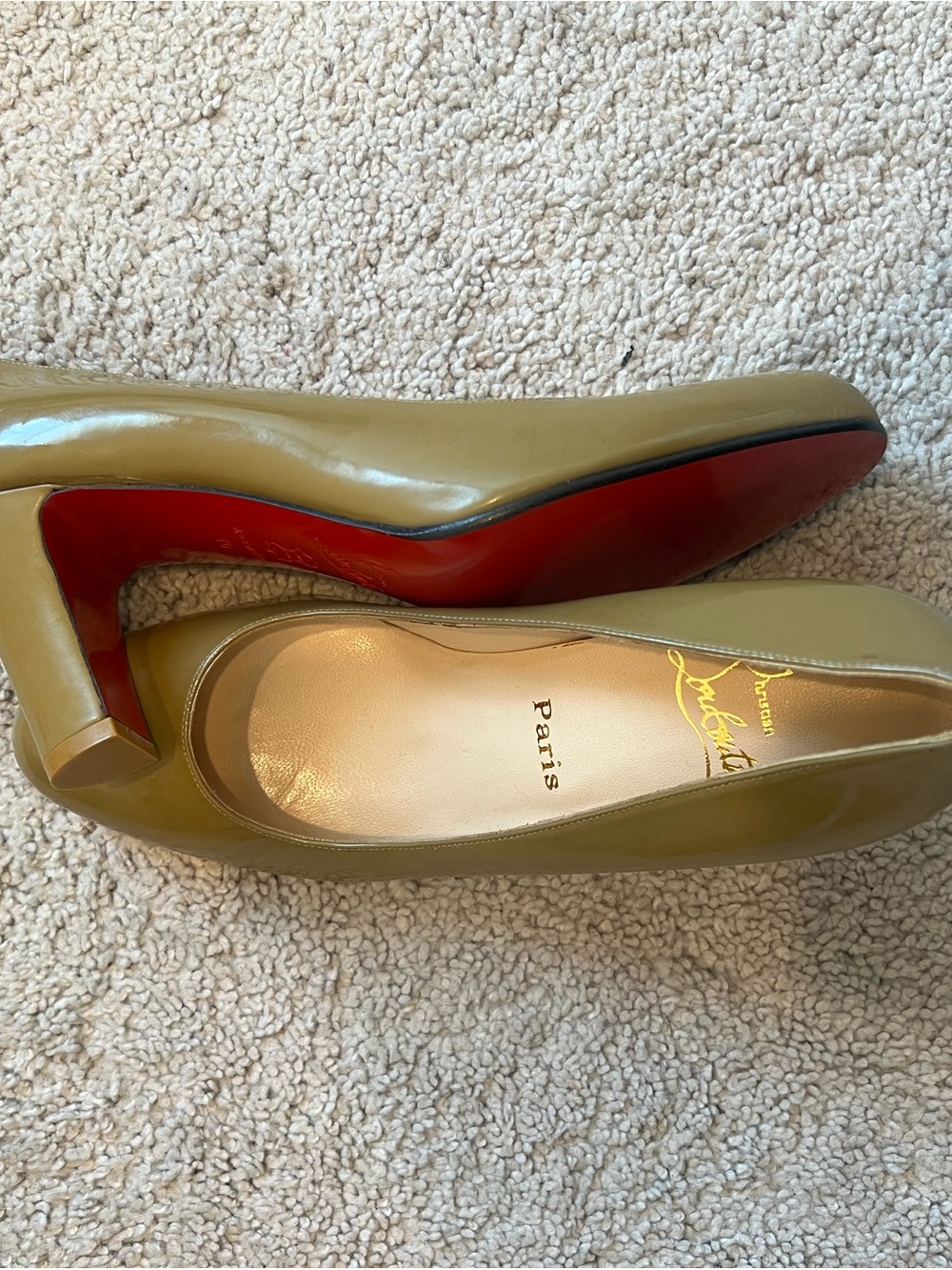 Christian Louboutin Beige Patent Leather Pumps with Red Soles